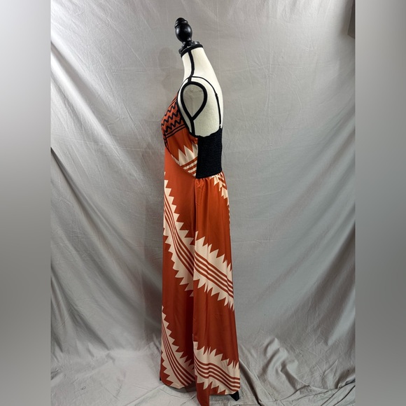 Boho Geometric Print Shirred Back Cami Dress Rust - Picture 6 of 7